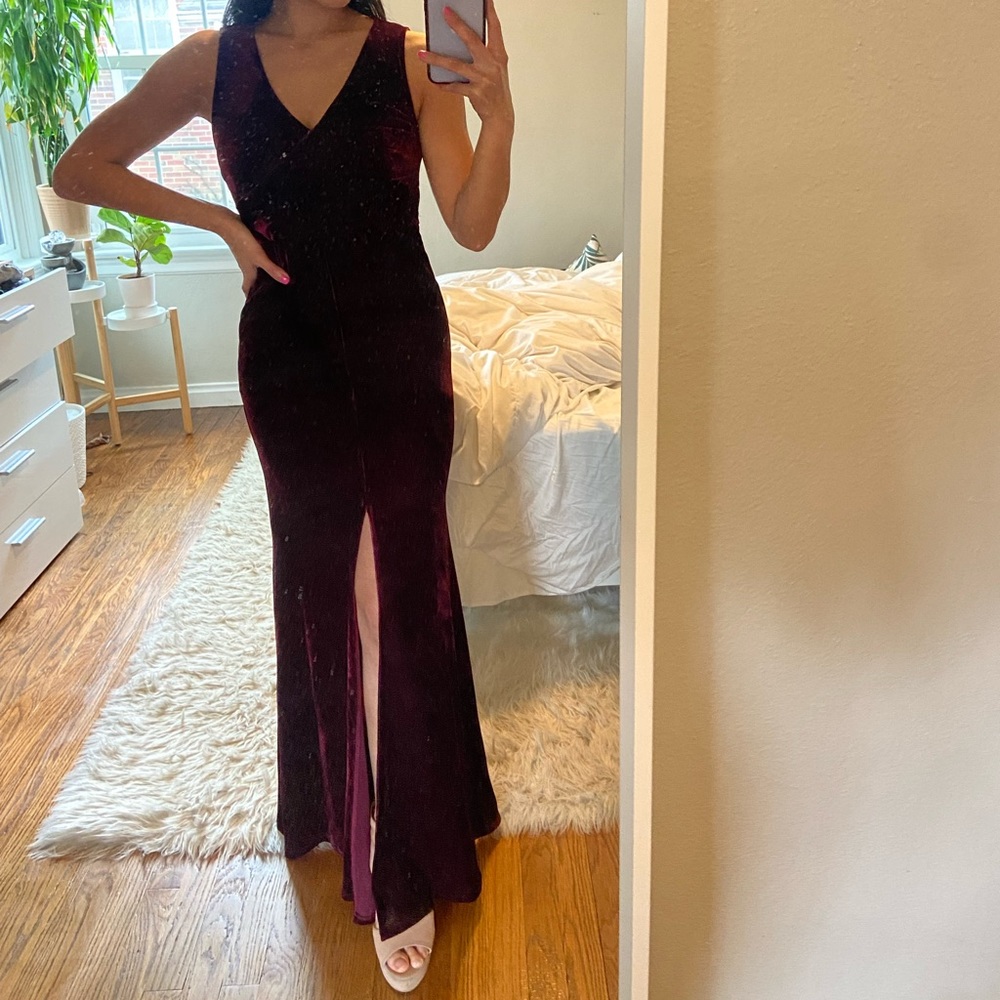 Velvet maroon Lulu’s maxi dress, sleeveless, size S